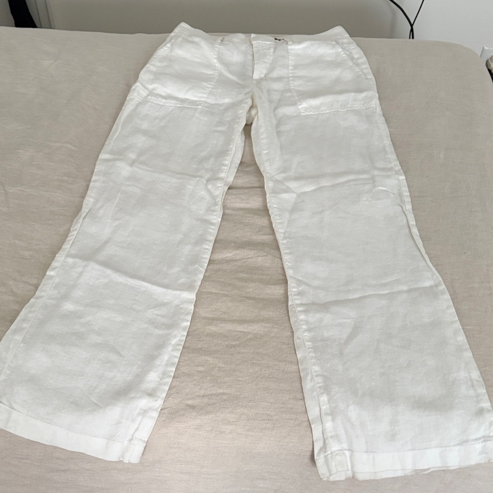 Banan a Republic White Linen Wide-Leg Pants